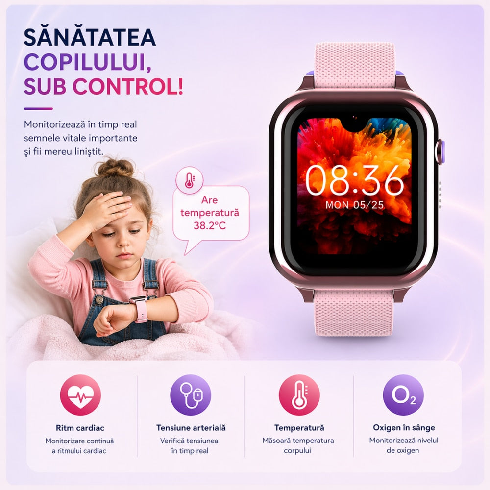 Ceas Smartwatch Copii Si Telefon Techone KT38, Roz