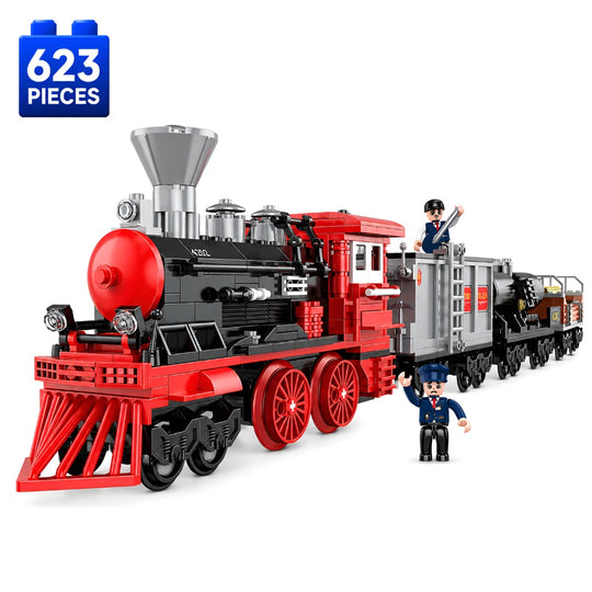 Set de Constructie cu Piese Tip Blocuri Constructie 623 Piese MiniBric Classic Steam Train