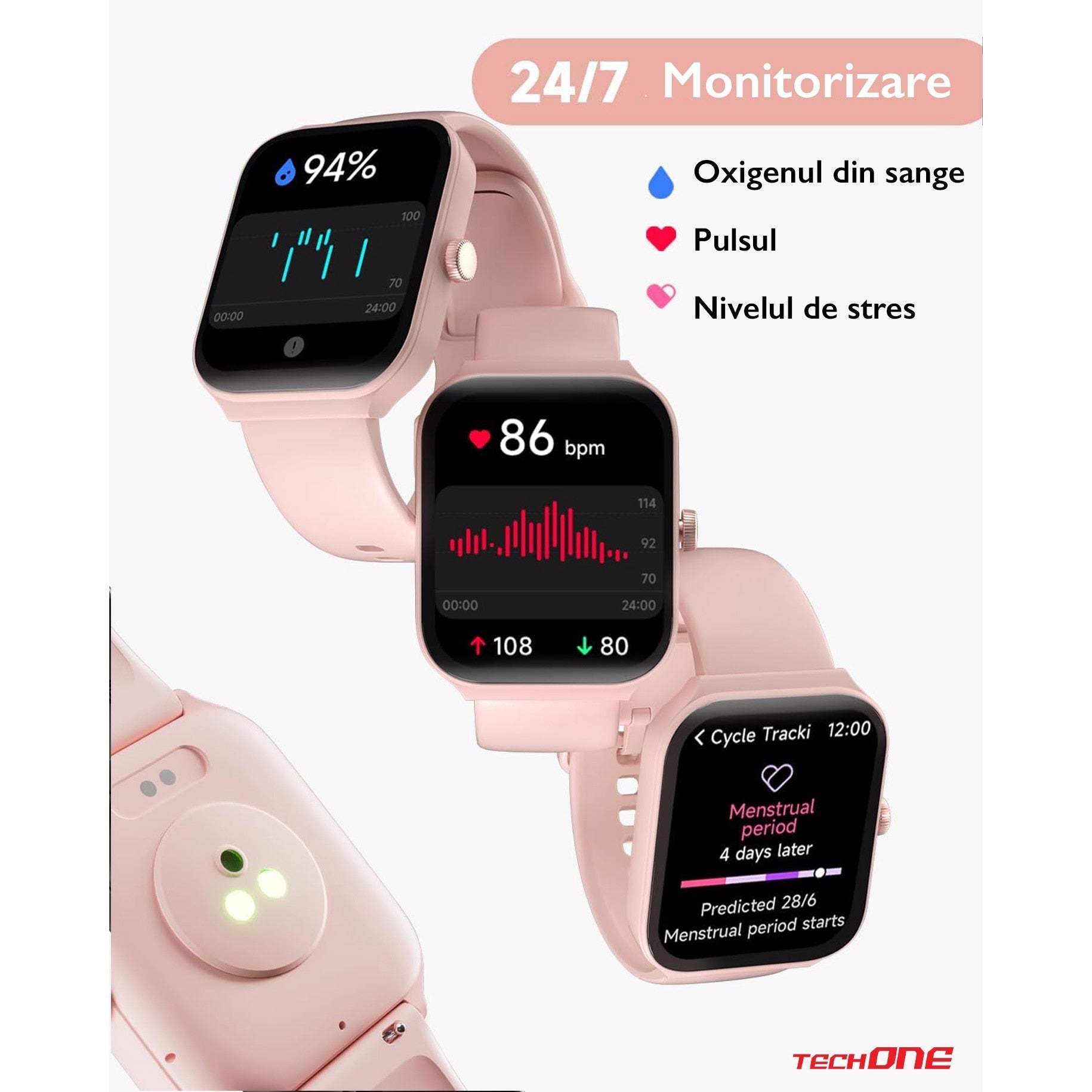 Ceas Smartwatch Femei TechONE® Vita Pulse, Gold