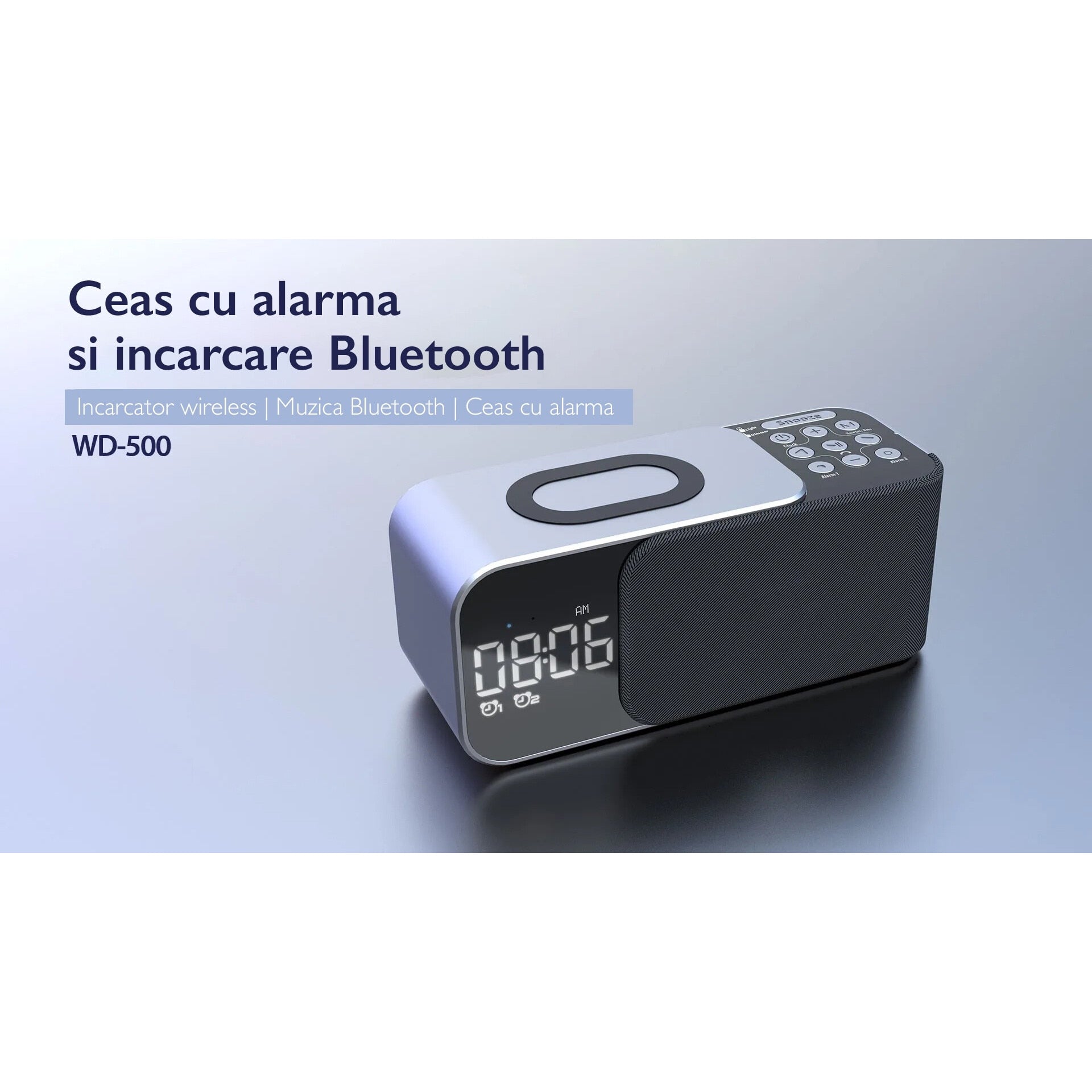 Radio cu ceas si incarcare wireless telefon 15W TechONE Night Buddy Pro