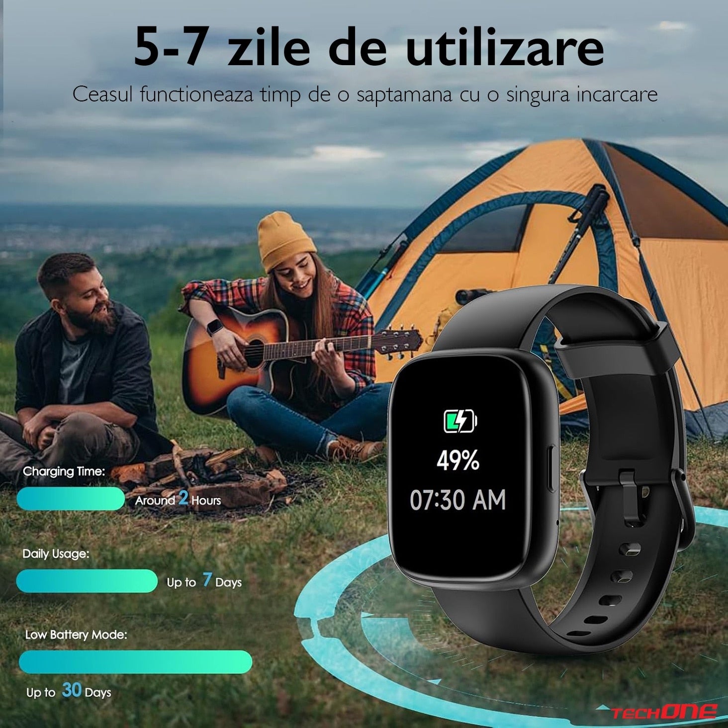 Ceas Smartwatch Barbati TechONE® Aero Track, Negru