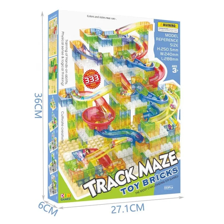 Set de Constructie Blocuri cu Bile de Sticla Kidprotect® Marble Makers, 333 de Piese