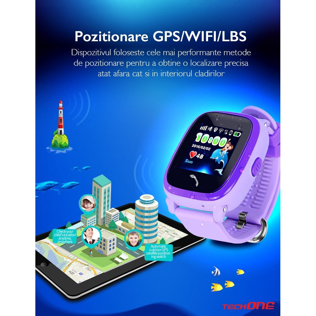Ceas Smartwatch GPS Copii Cu Localizare Si Telefon Techone® WonderWatch, Roz