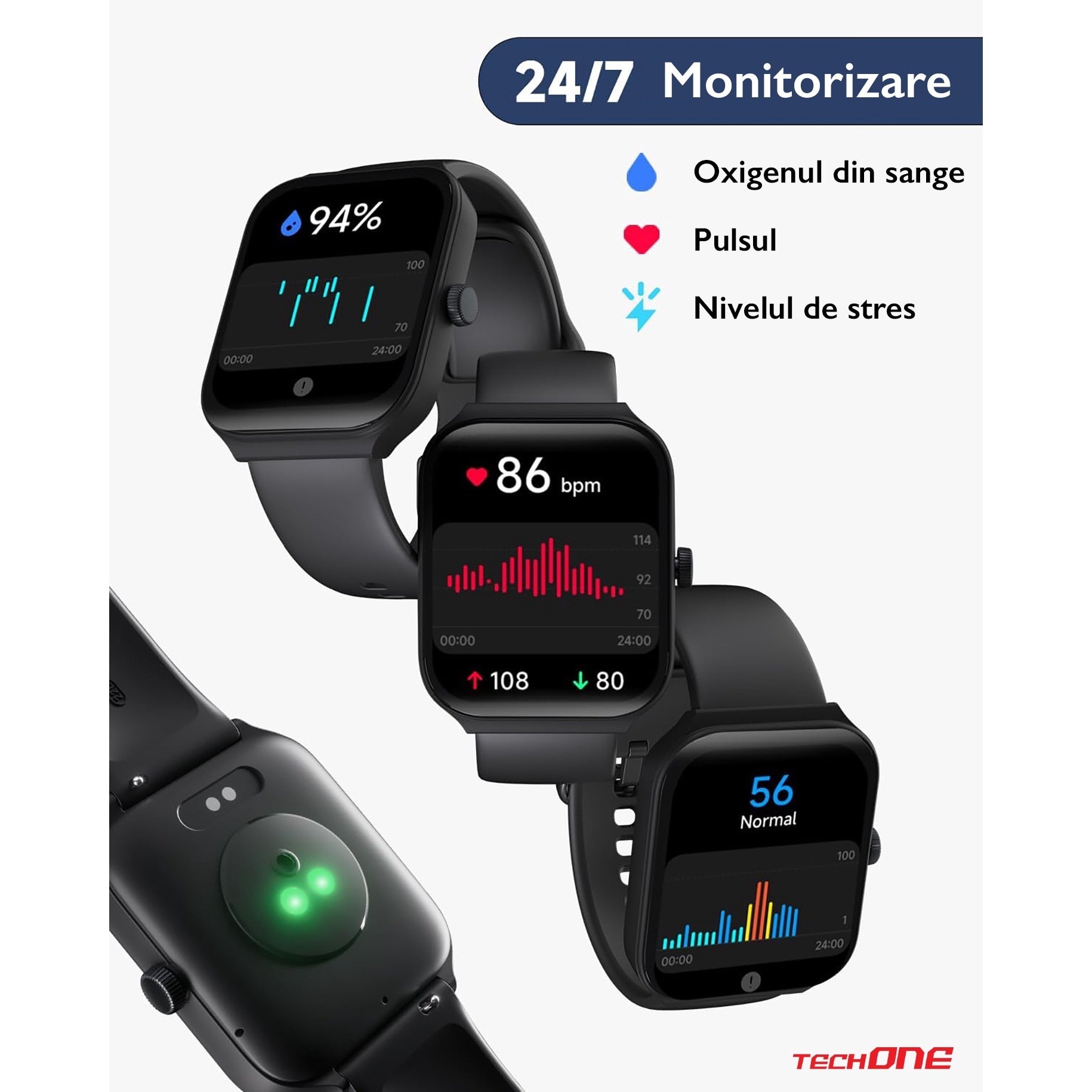 Ceas Smartwatch Barbati TechONE® Vita Pulse, Negru