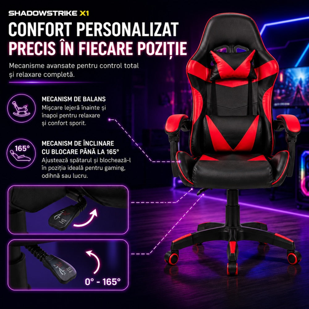 Scaun Gaming Ergonomic KD Home ShadowStrike X1, Rosu