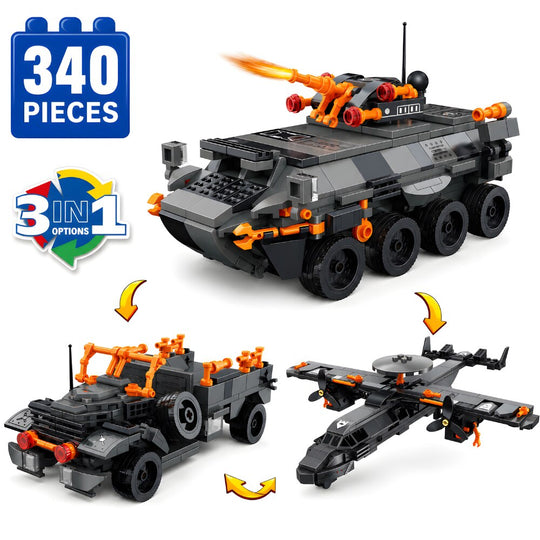 Set de Constructie cu Piese Tip Blocuri Constructie 340 Piese MiniBric 3 in 1 Battle Tank