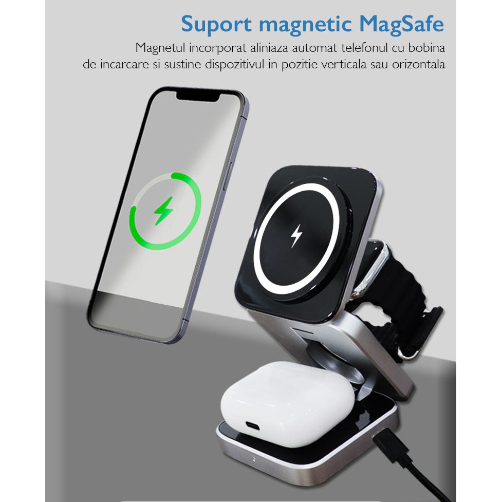 Statie incarcare wireless 3 in 1 universal pliabil Loowoko® PB11