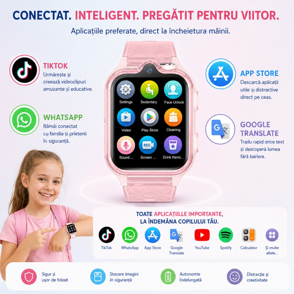 Ceas Smartwatch Copii Si Telefon Techone KT42, Roz