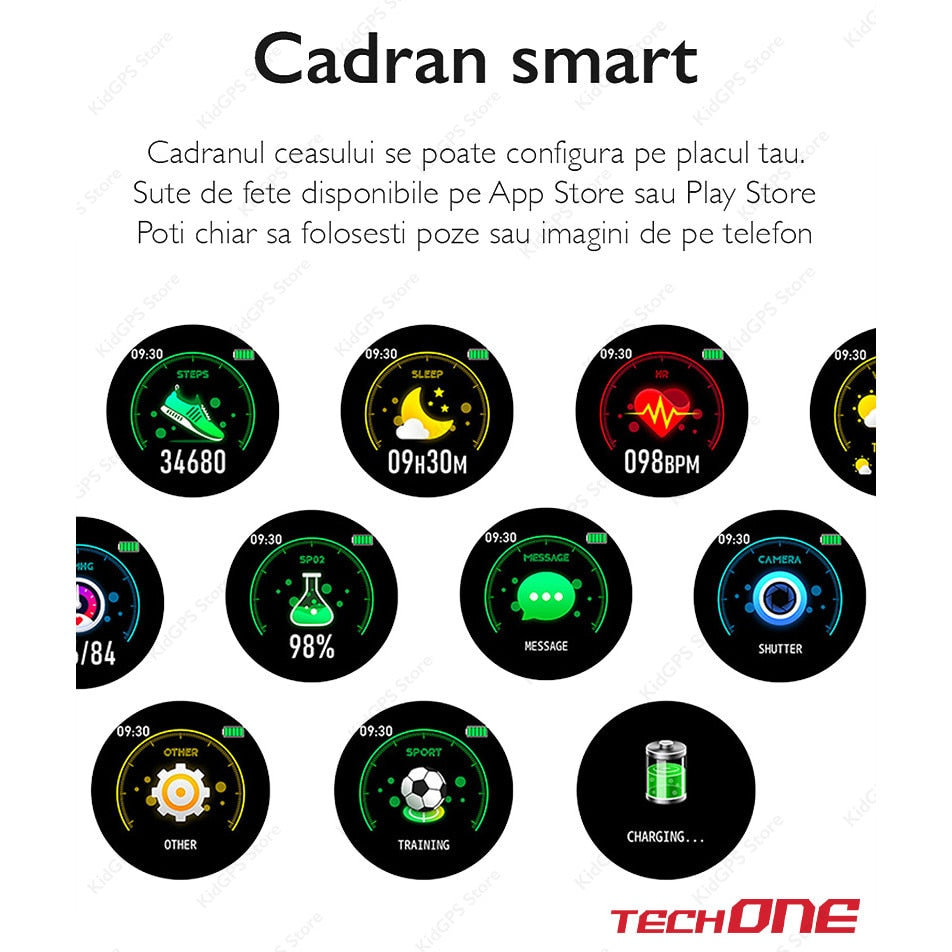 Smartwatch si bratara fitness TechONE™ KW19 Pro, Negru