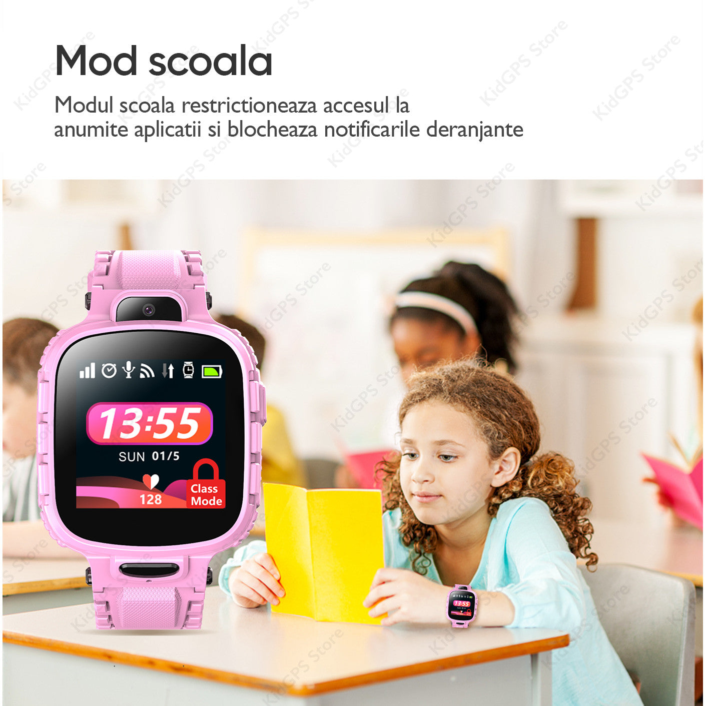 Ceas smartwatch copii GPS TechONE TD26, Roz