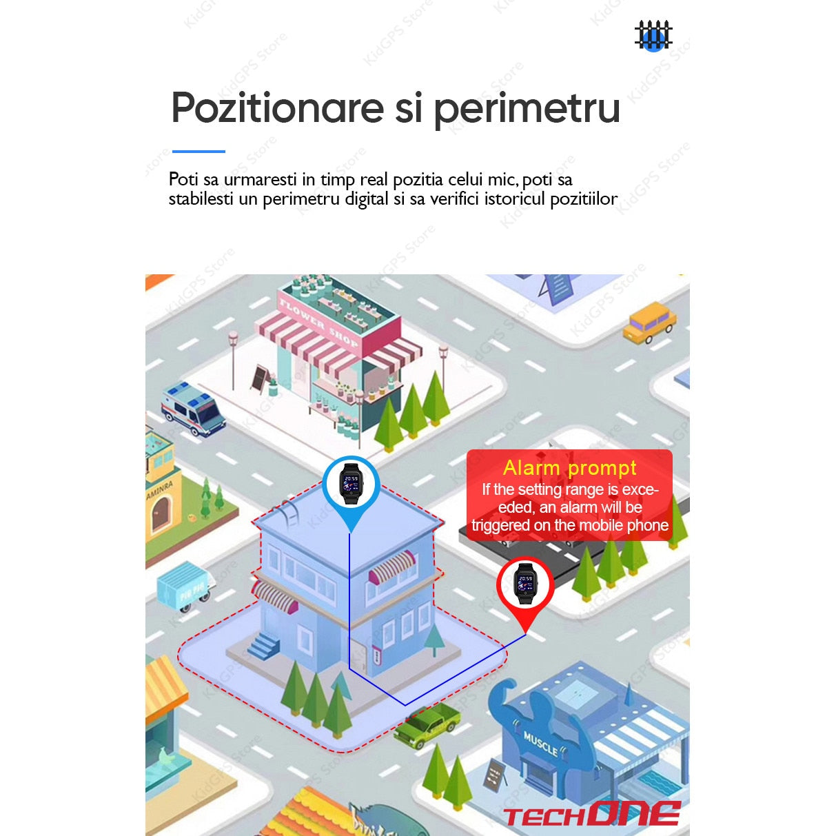 Ceas smartwatch GPS copii Techone™ CT03, Albastru
