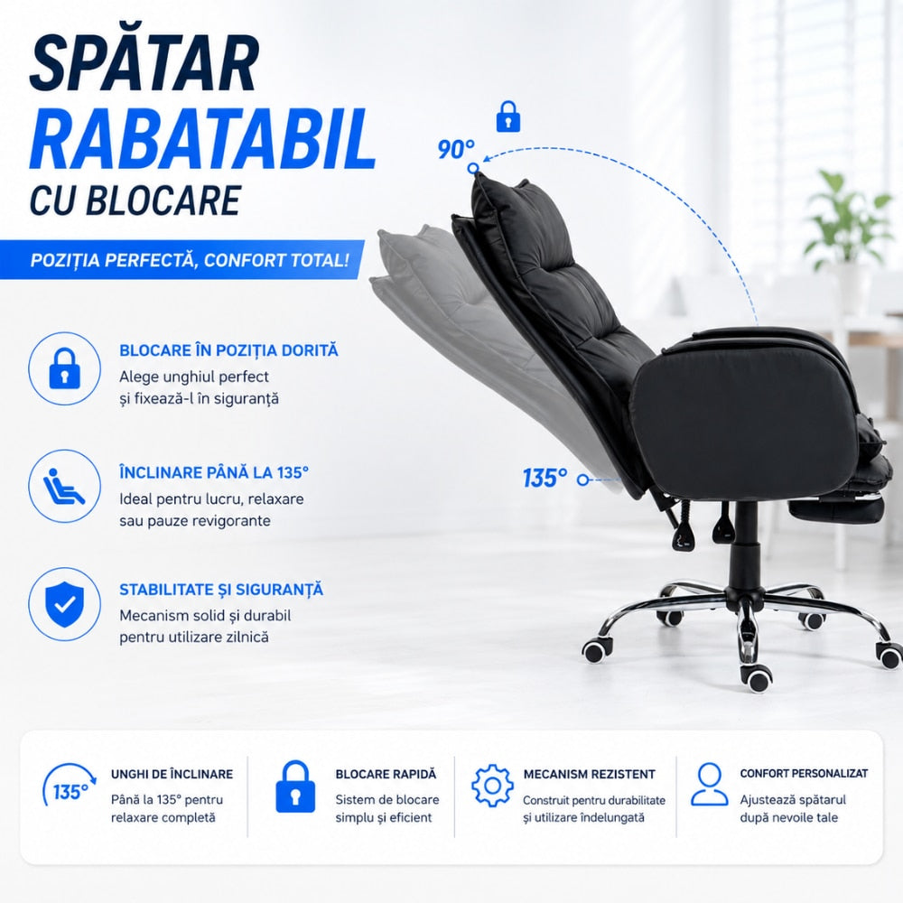 Scaun de Birou Directorial Cu Masaj KD Home CEO UltraComfort 8, Negru