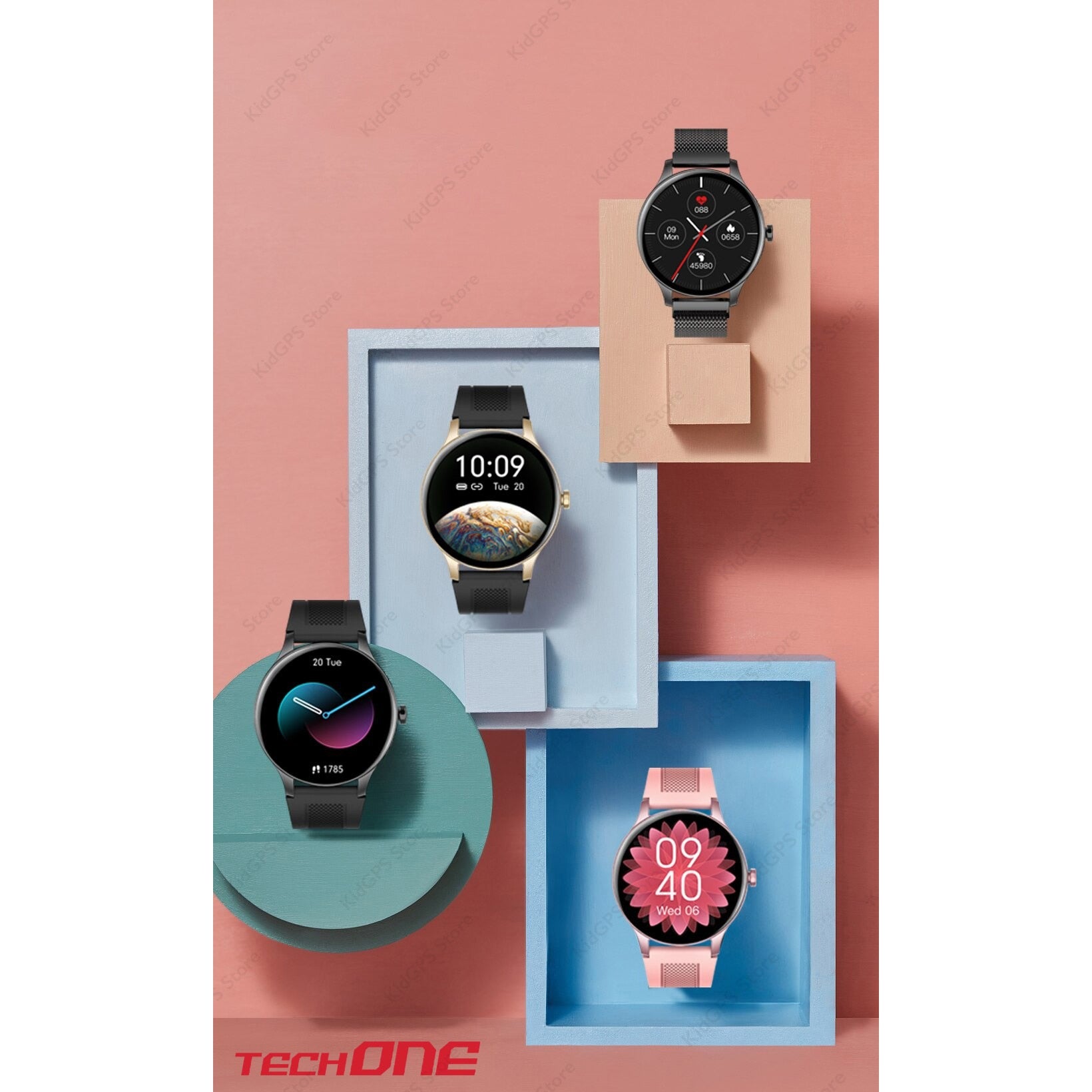 Ceas smartwatch si bratara fitness femei TechONE NY20, Roz