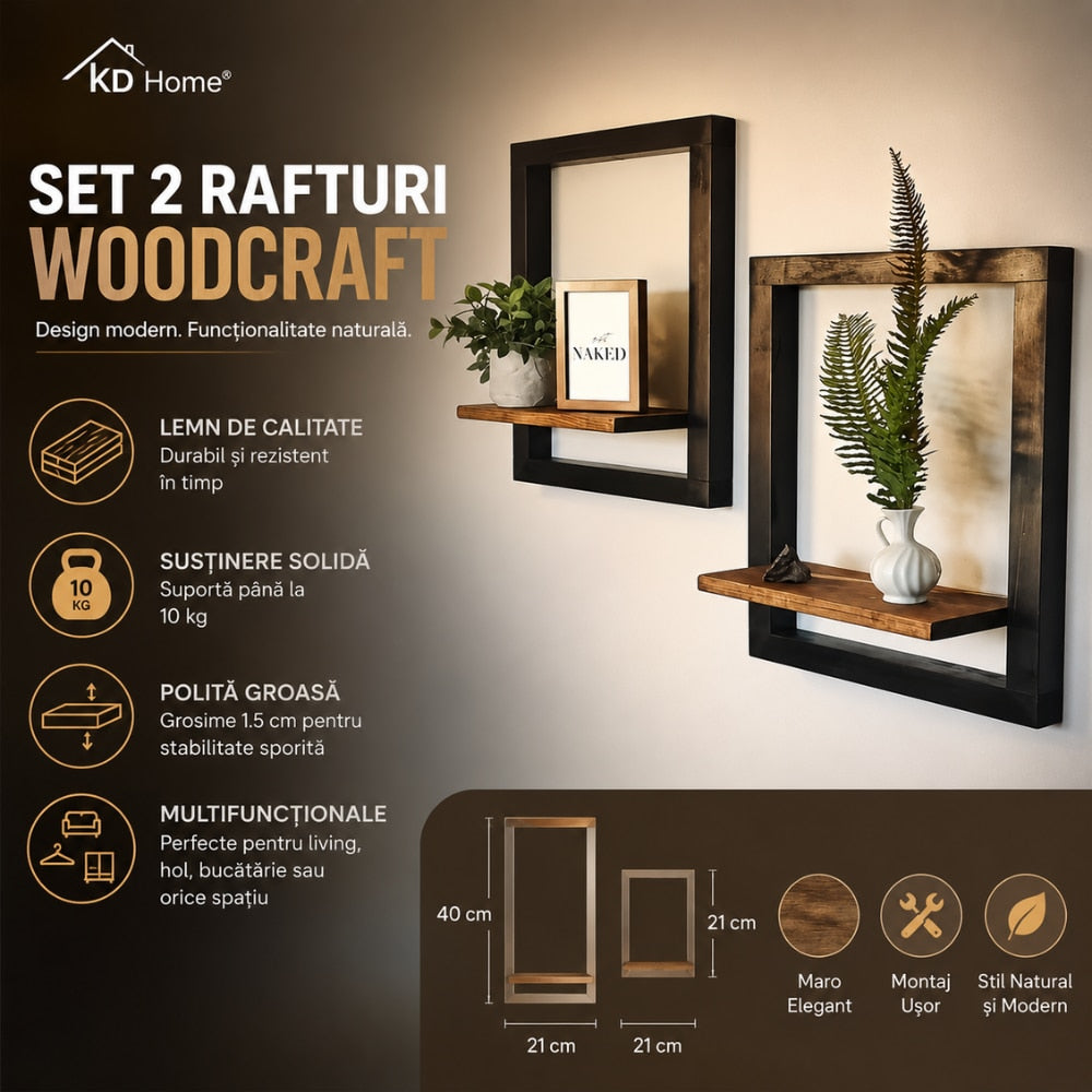 Set 2 Rafturi Din Lemn KD Home WoodCraft