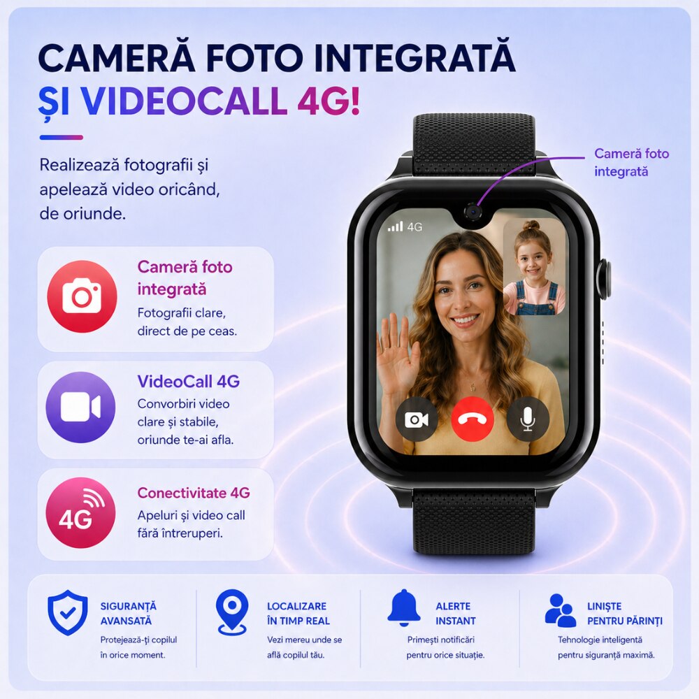 eas Smartwatch Copii Si Telefon Techone KT38, Negru