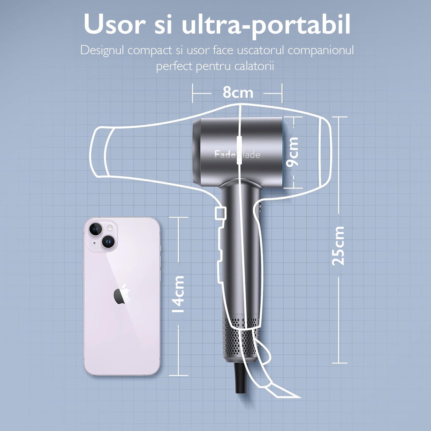Uscator de Par Profesional FadeBlade® ProVortex Ultra,  Gri