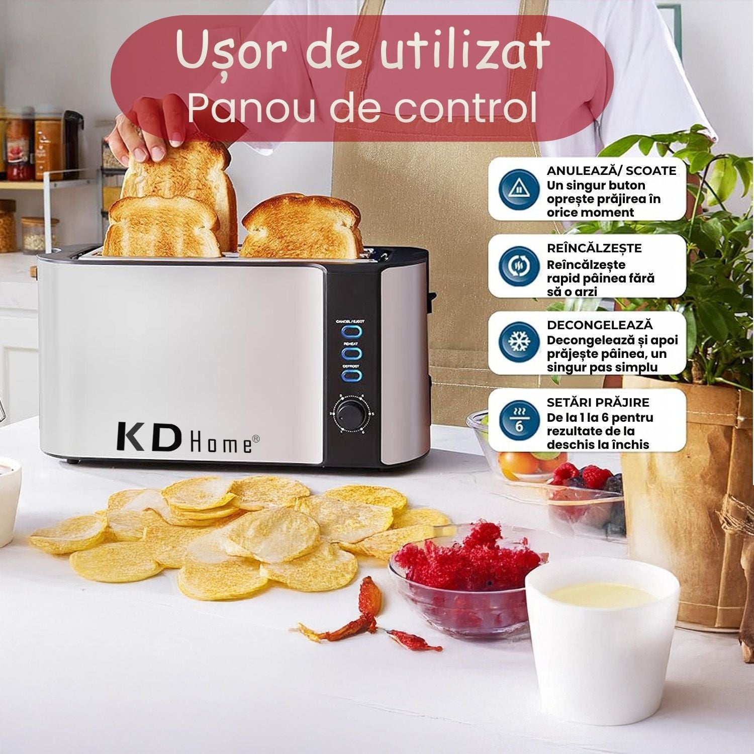 Prajitor de Paine 4 Felii Tip Toaster KD Home ToastElite Quad