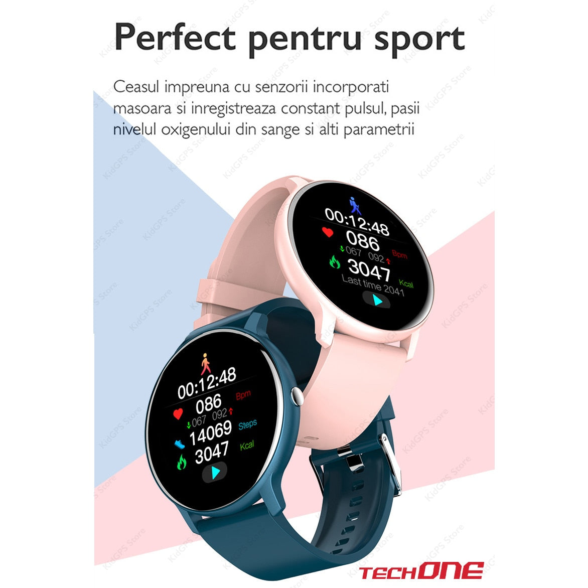 Smartwatch si bratara fitness TechONE™ KW19 Pro, Negru