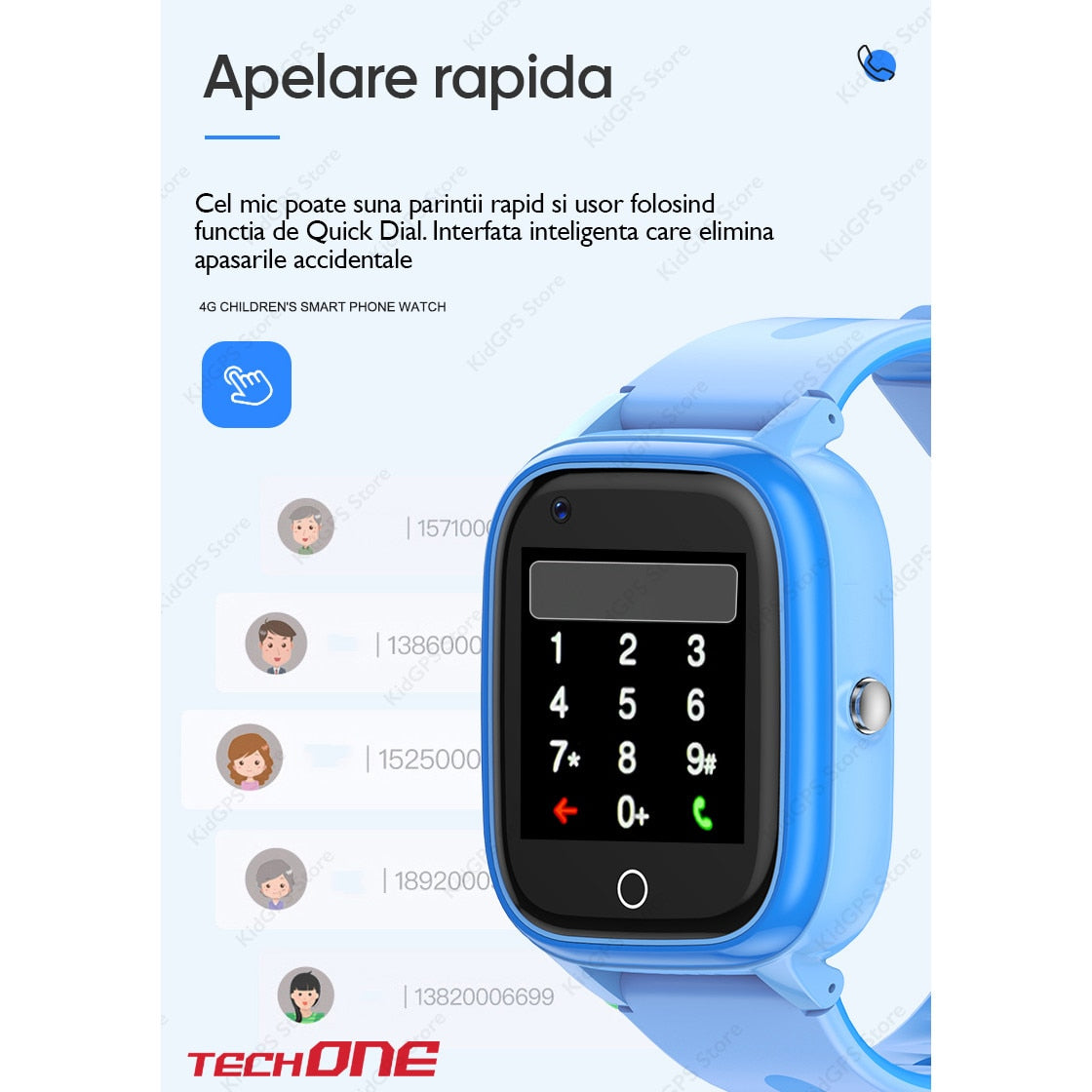 Ceas smartwatch GPS copii Techone™ CT03, Albastru