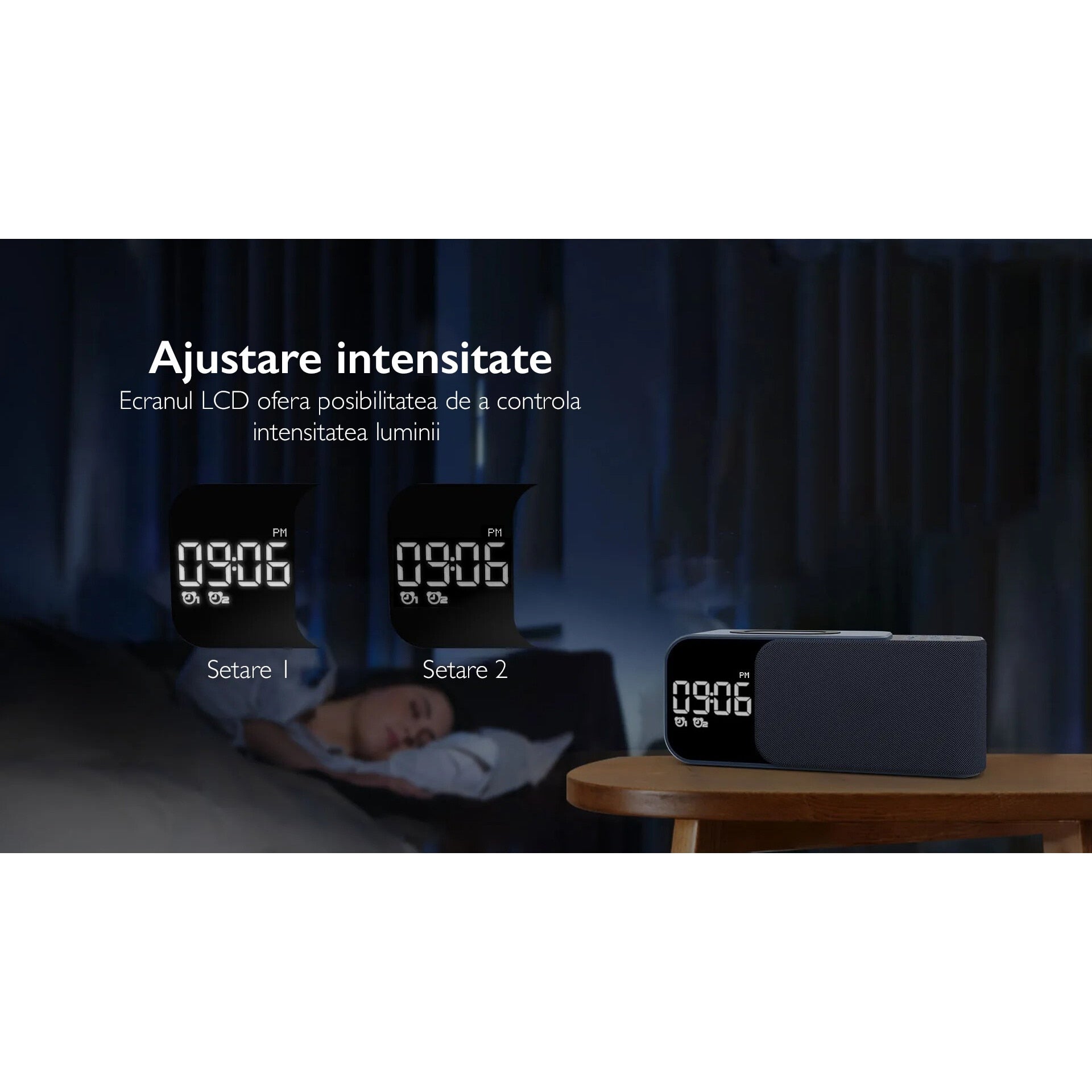 Radio cu ceas si incarcare wireless telefon 15W TechONE Night Buddy Pro