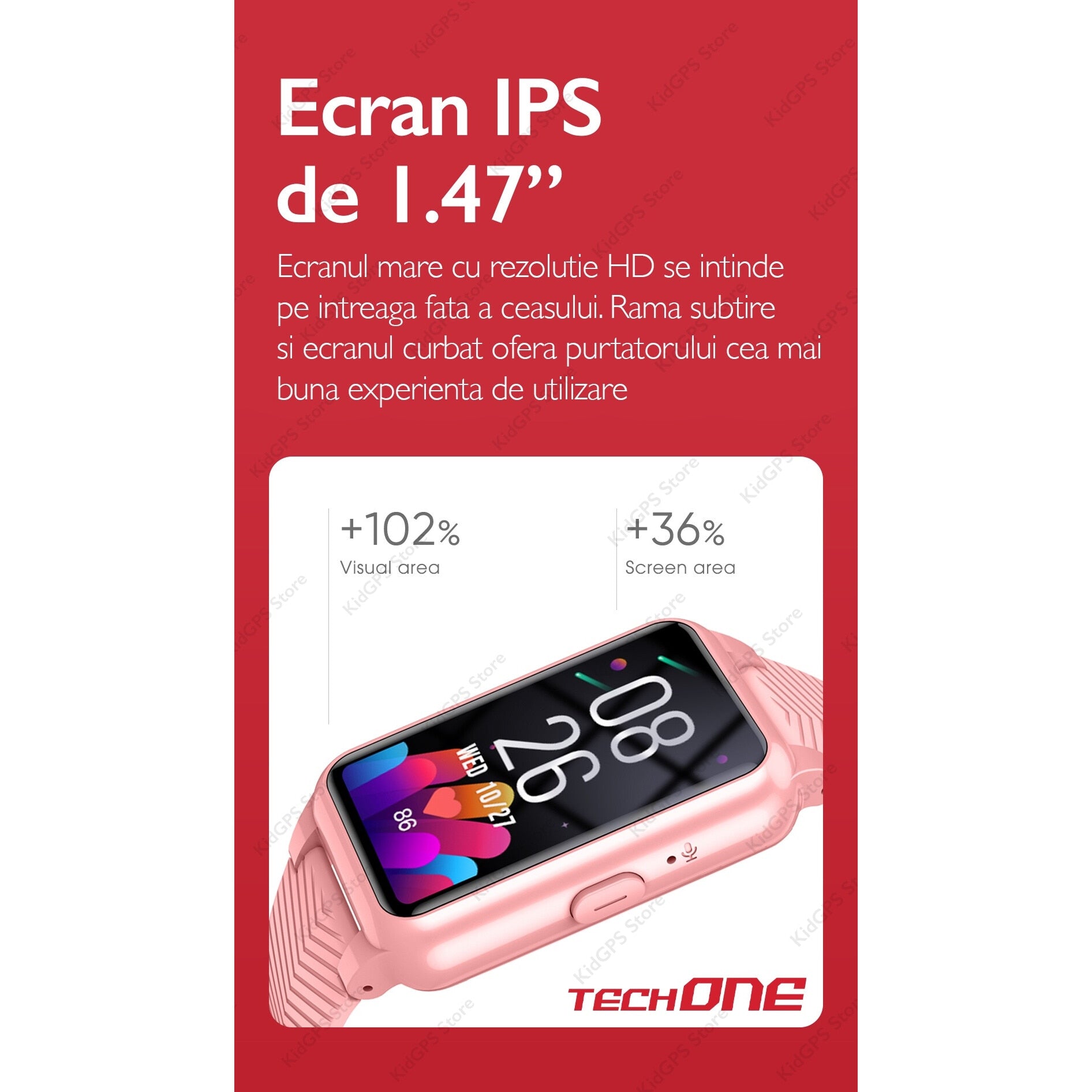 Ceas smartwatch GPS copii si adulti Techone™ S10 Pro Plus+ 4G, Roz
