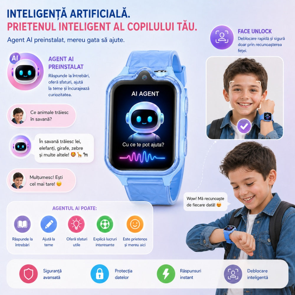 Ceas Smartwatch Copii Si Telefon Techone KT42, Blue