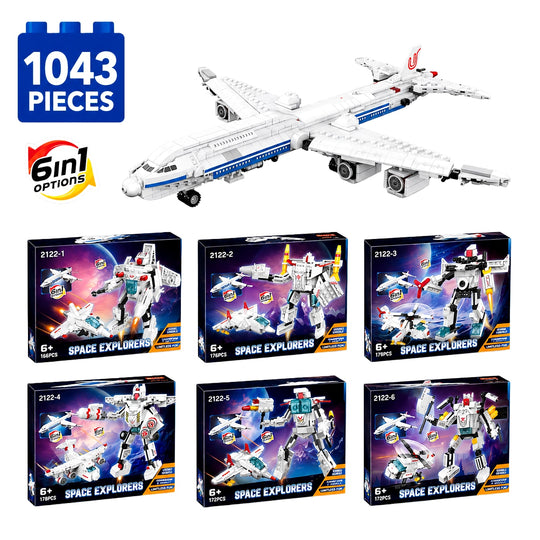 Set de Constructie cu Piese Tip Blocuri Constructie 1043 Piese MiniBric 6 in 1 Robot Airplane 2122