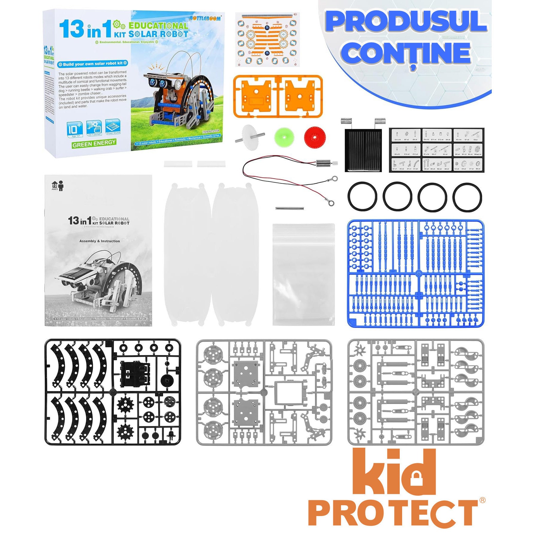 Set De Creatie Roboti Cu Energie Solara KidProtect SolarBotix 13-in-1