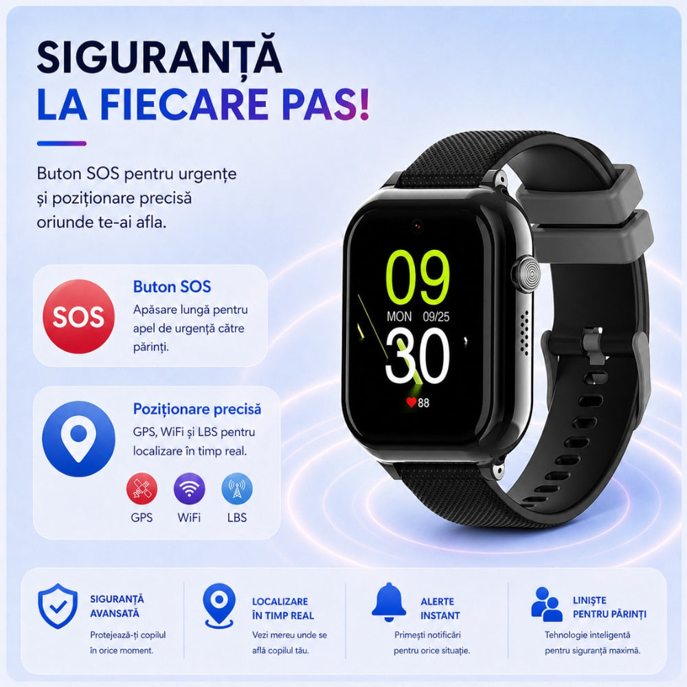 eas Smartwatch Copii Si Telefon Techone KT38, Negru