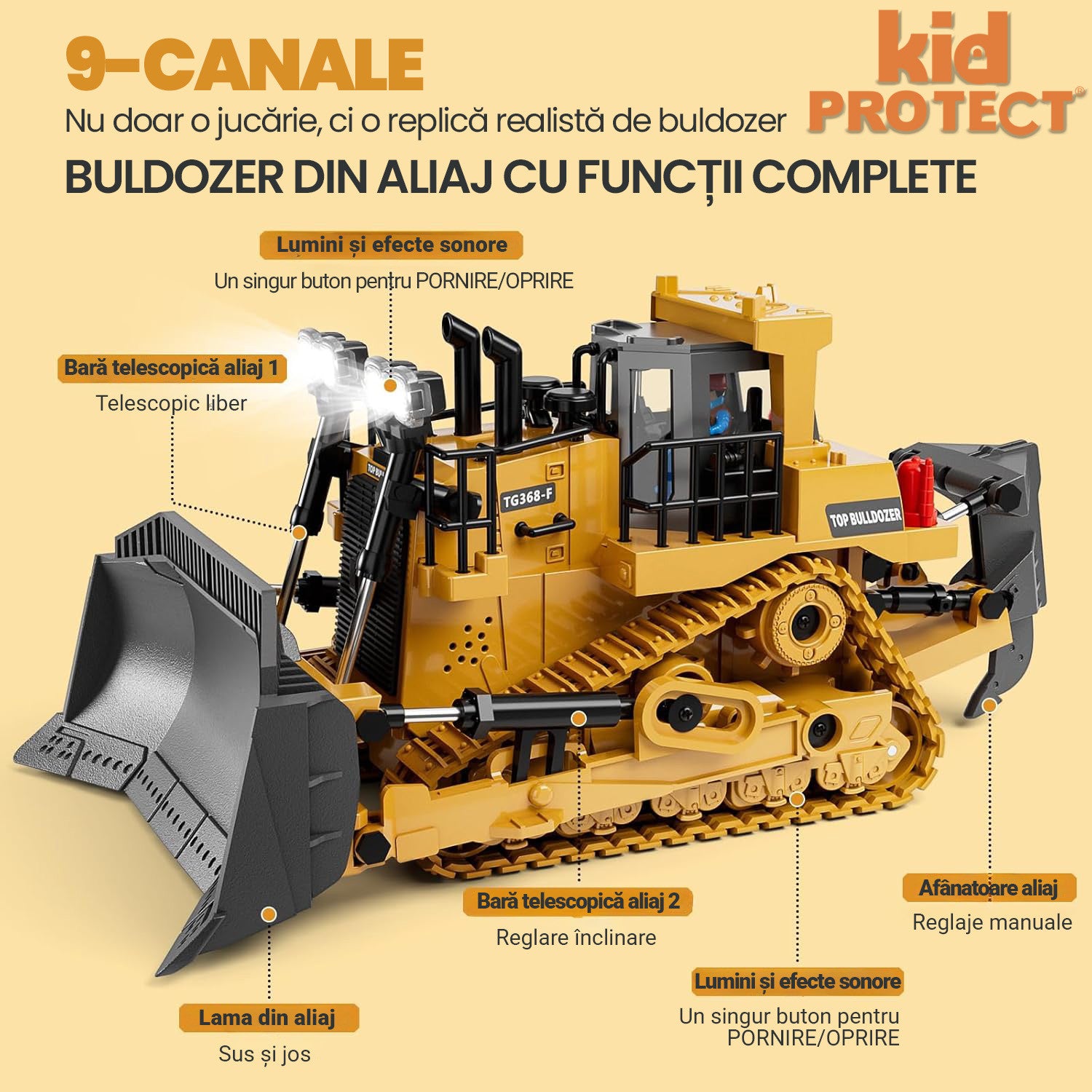 Buldozer Cu Telecomanda Pentru Copii KidProtect GruntDozer Pro