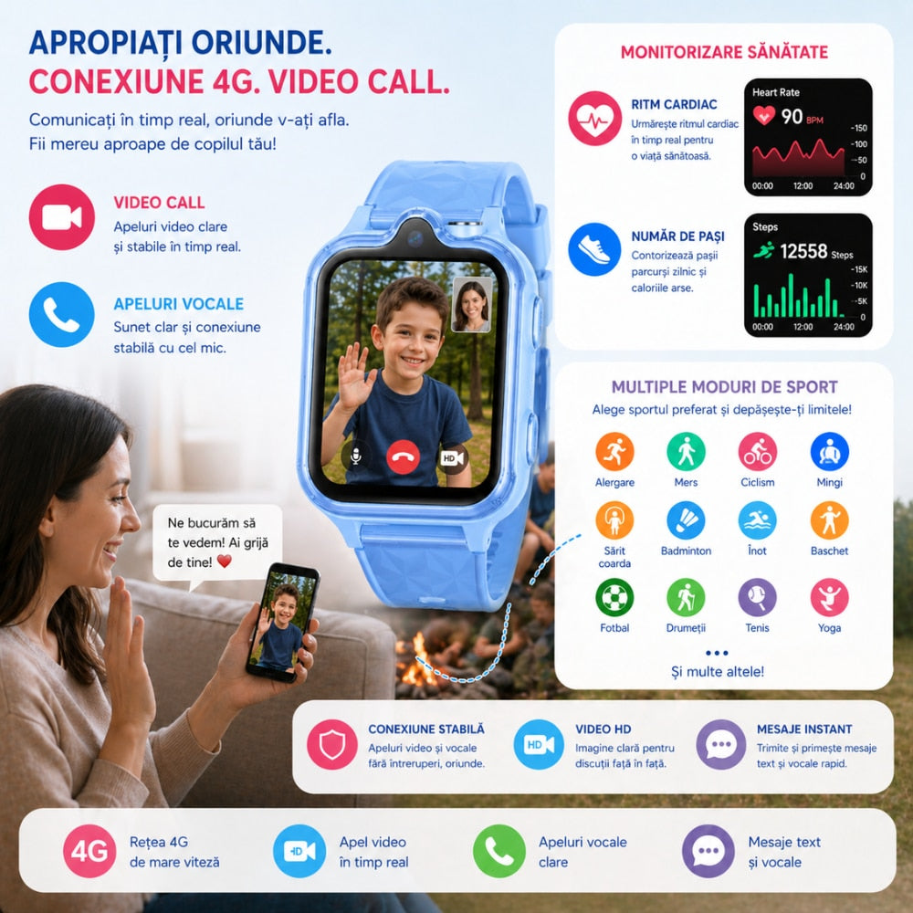 Ceas Smartwatch Copii Si Telefon Techone KT42, Blue
