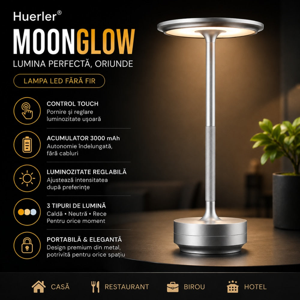 Lampa Led de Masa Huerler MoonGlow, Argintiu