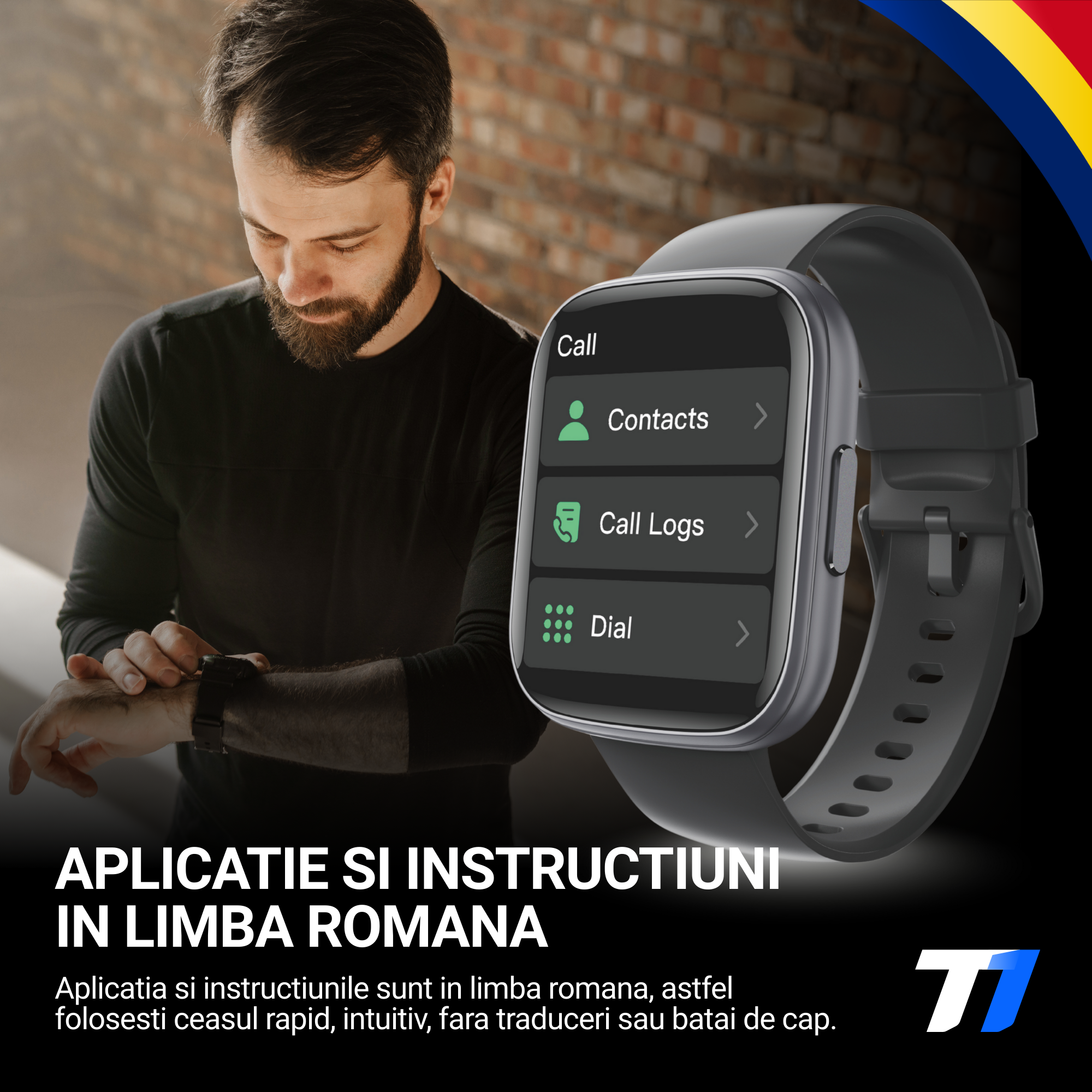 Ceas Smartwatch Barbati TechONE CardioX Elite, Negru