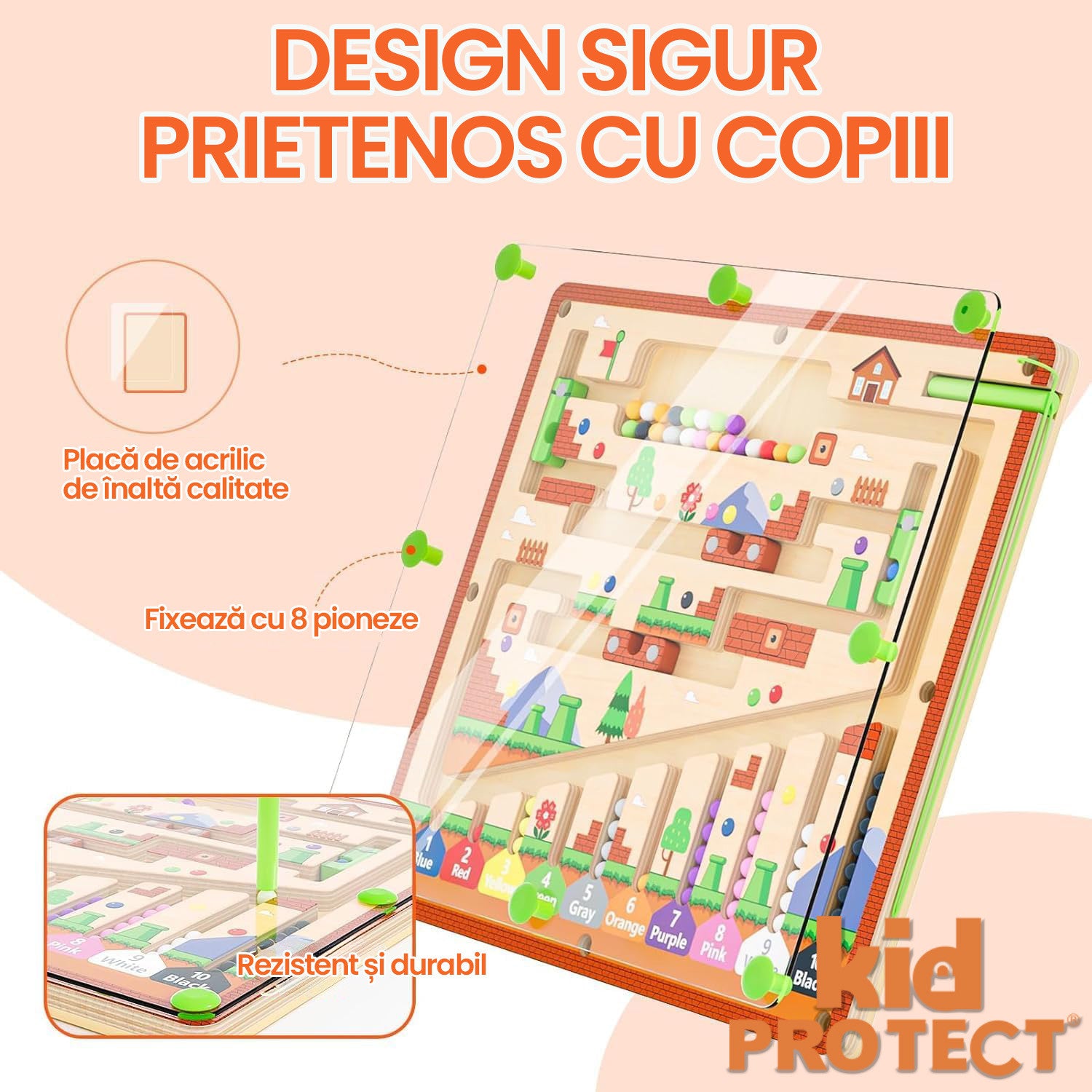 Jucarie Tip Puzzle Magnetic Montessori Din Lemn cu Bilute Pentru Copii KidProtect SmartDots Puzzle