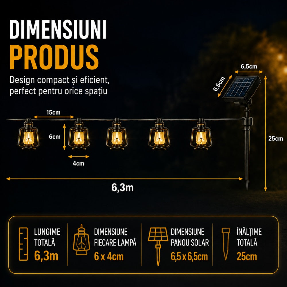 Lampa Solara Tip Ghirlanda cu 30 de Becuri Techone SolarSpark, Negru