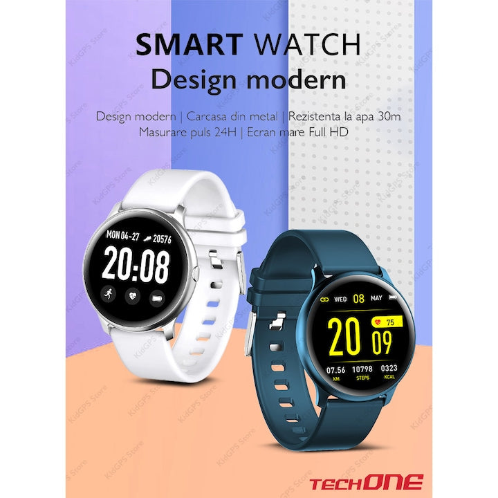 Smartwatch si bratara fitness TechONE™ KW19 Pro, Negru
