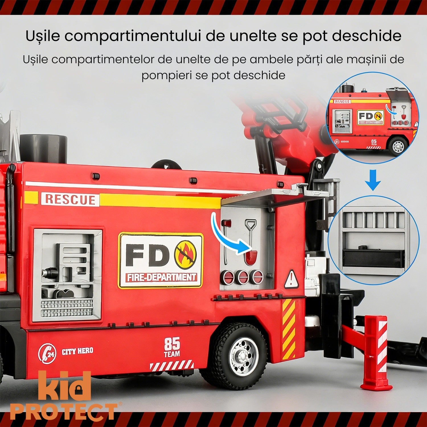 Masina de Pompieri Metalica De Jucarie Pentru Copii KidProtect Fire Engine