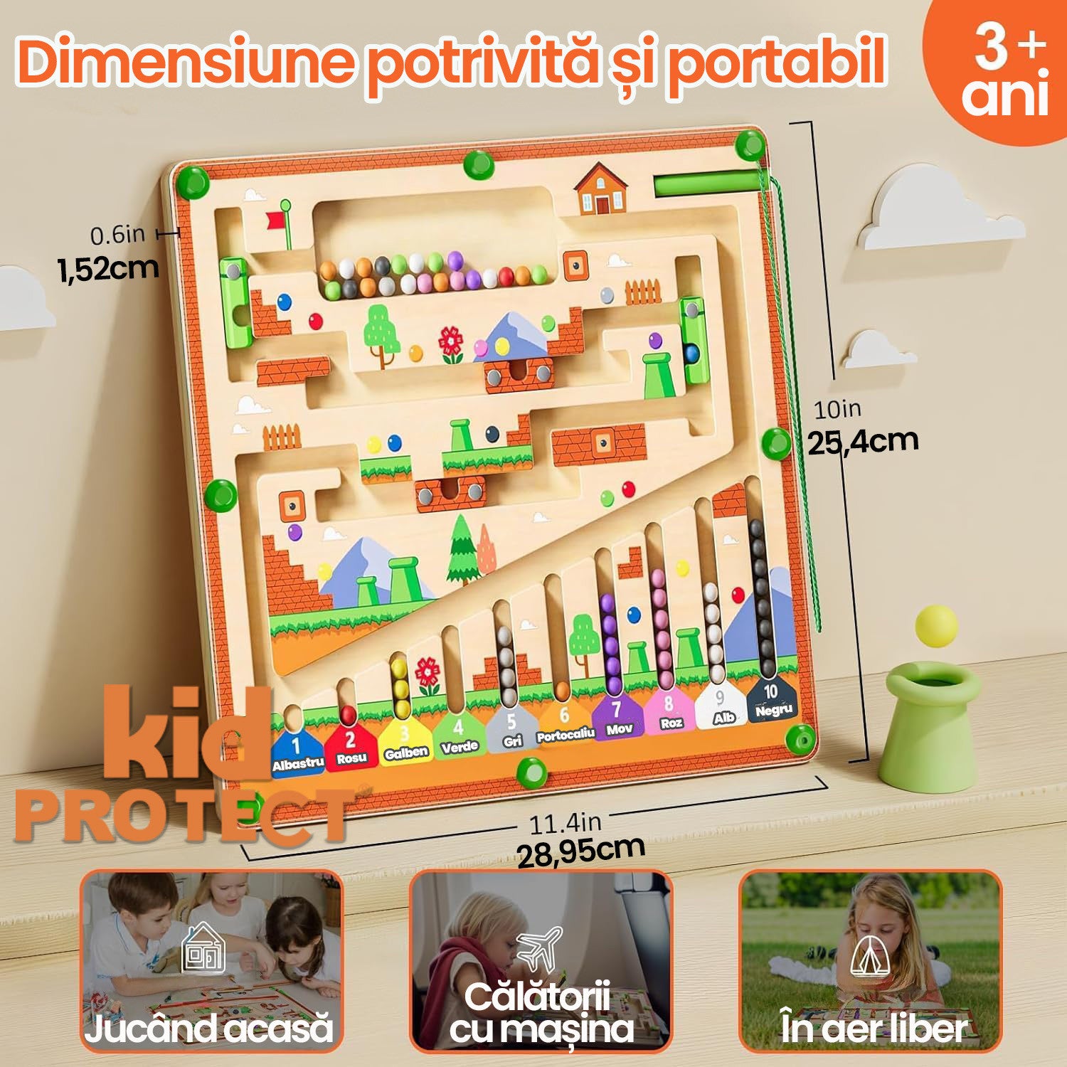 Jucarie Tip Puzzle Magnetic Montessori Din Lemn cu Bilute Pentru Copii KidProtect SmartDots Puzzle