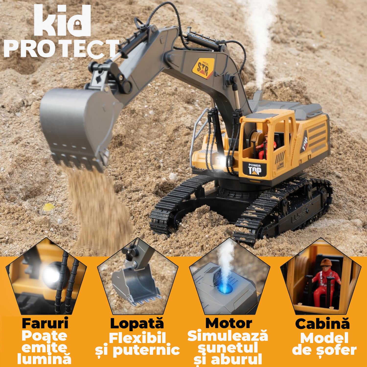 Excavator Super Realist Cu Telecomanda Pentru Copii KidProtect Digger Pro RC