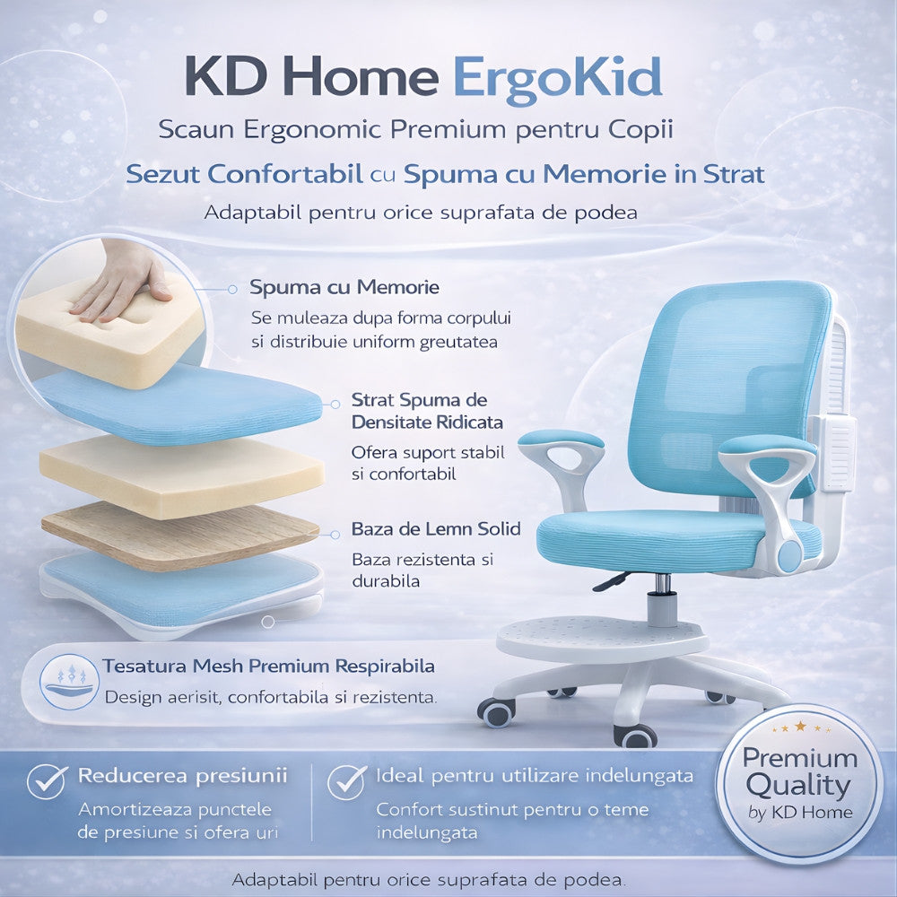 Scaun De Birou Copii Premium Ergonomic KD Home ErgoKid, Albastru