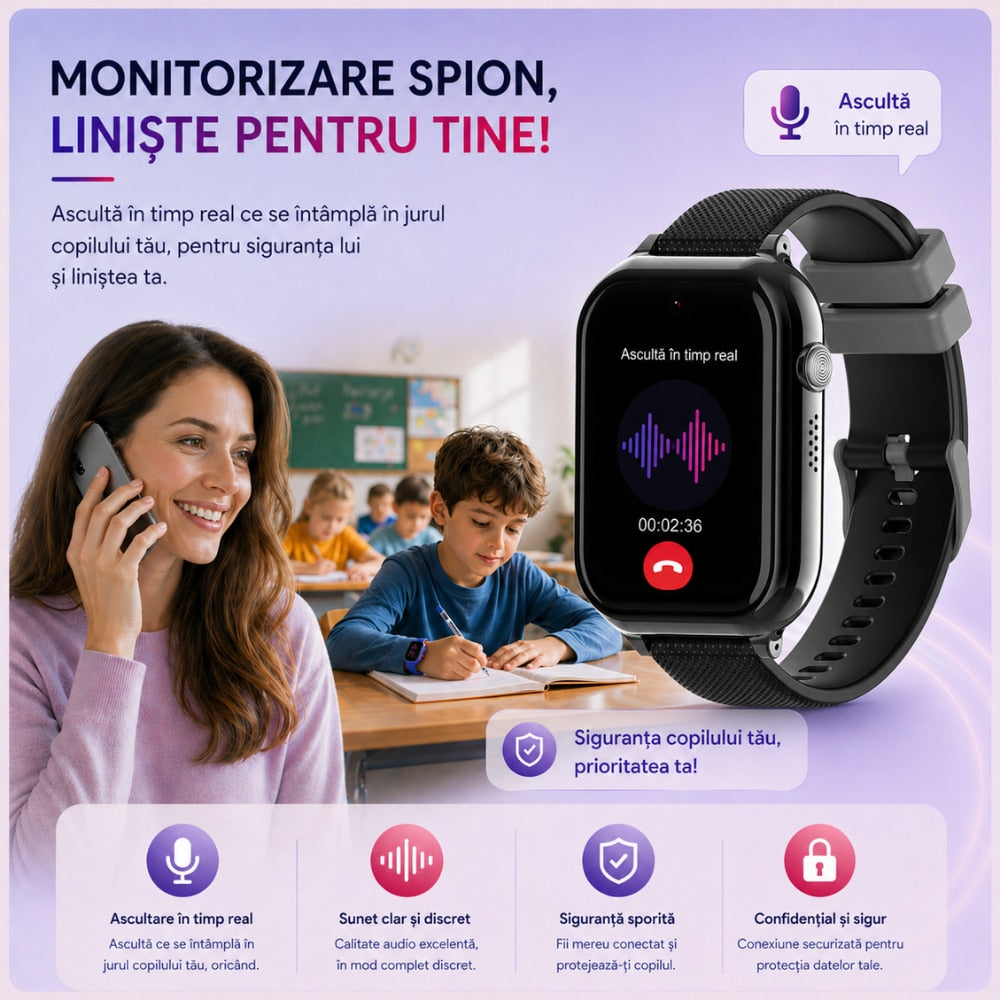 eas Smartwatch Copii Si Telefon Techone KT38, Negru