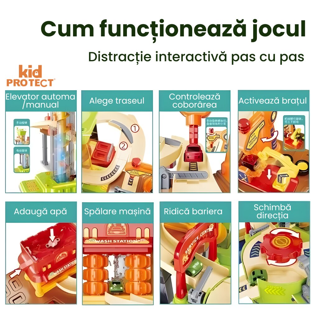 Set Jucarie Interactiva Atelier Auto Pentru Masinute KidProtect Stop Shop