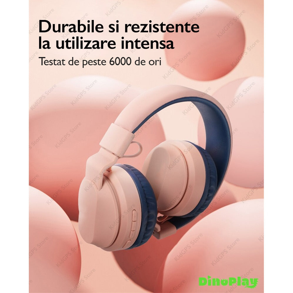 Casti audio wireless copii DinoPlay DP10 Pro, Roz