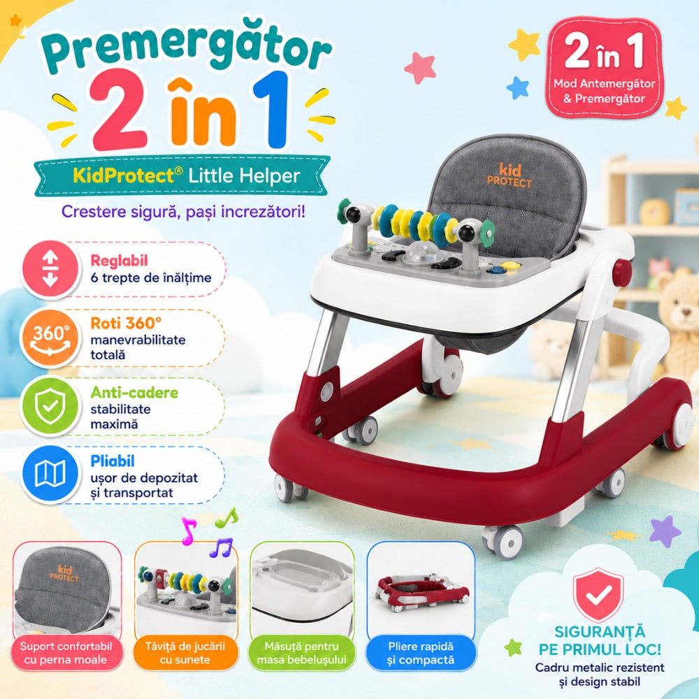 Premergator Copii 2 in 1 Reglabil 6 Trepte KidProtect Little Helper, Rosu