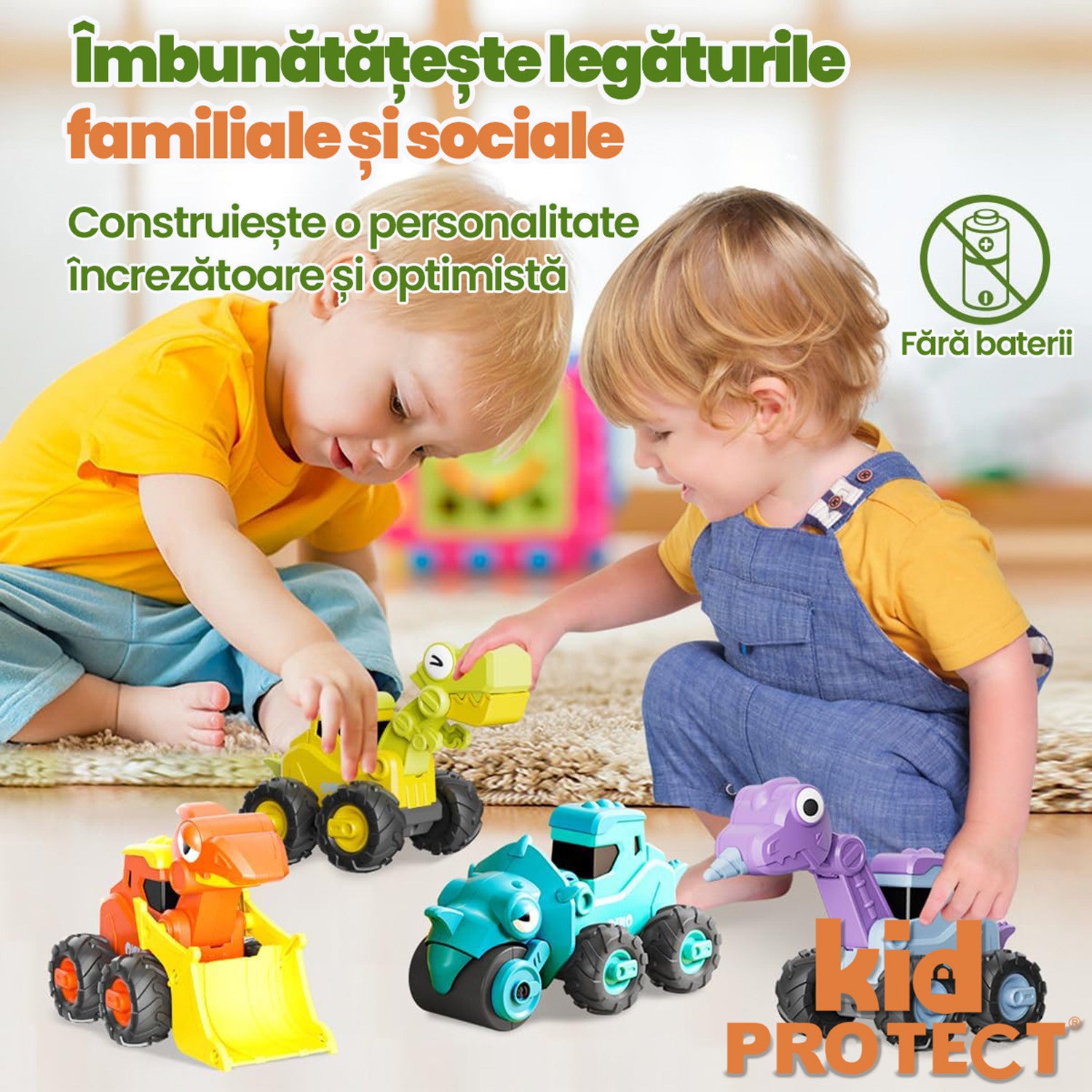 Set Masinute Pentru Copii, KidProtect DinoTorque