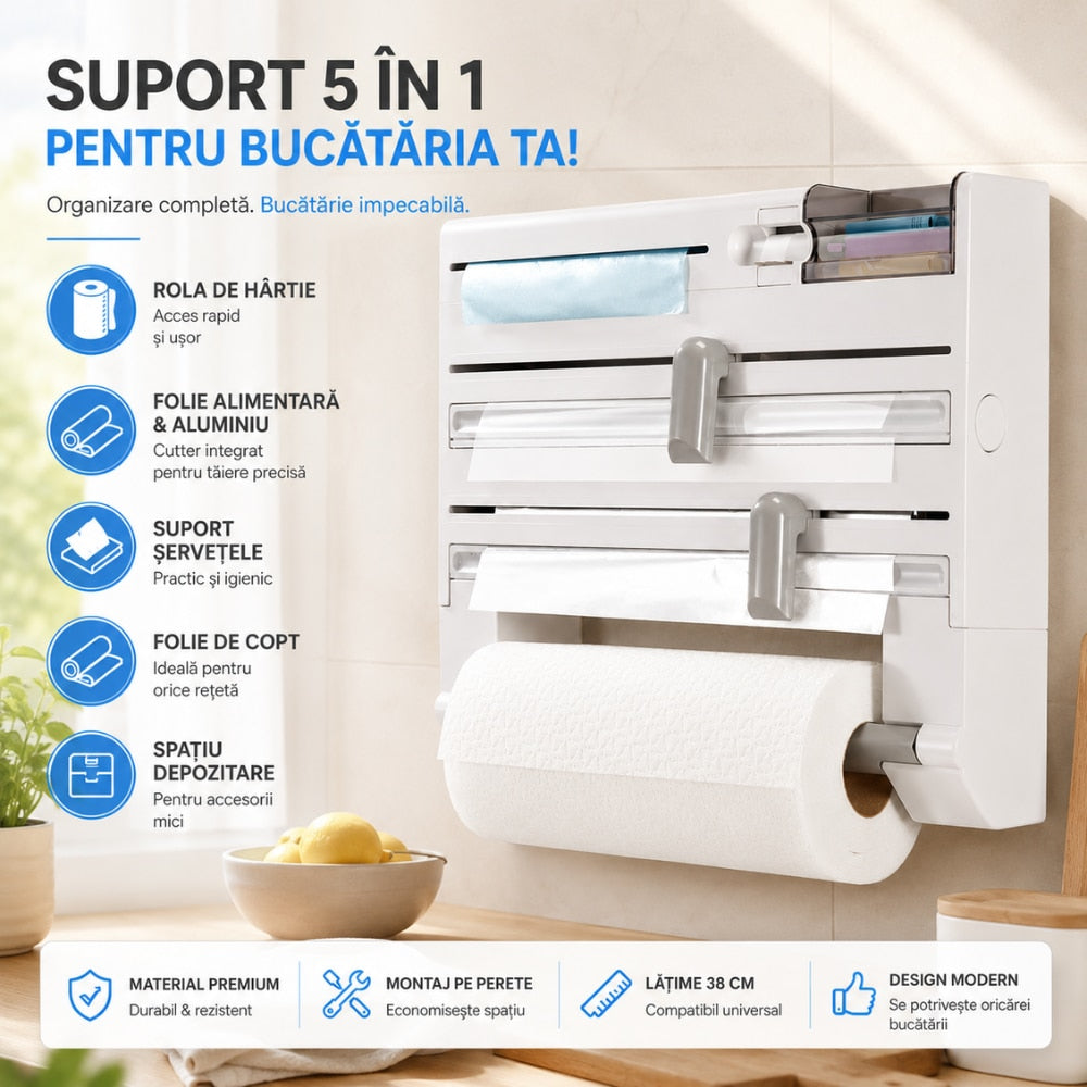 Suport Prosoape 5 in 1 Hartie Bucatarie KD Home WrapEase