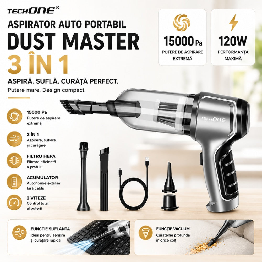 Aspirator Auto Portabil 3 in 1 Techone Dust Master Pro