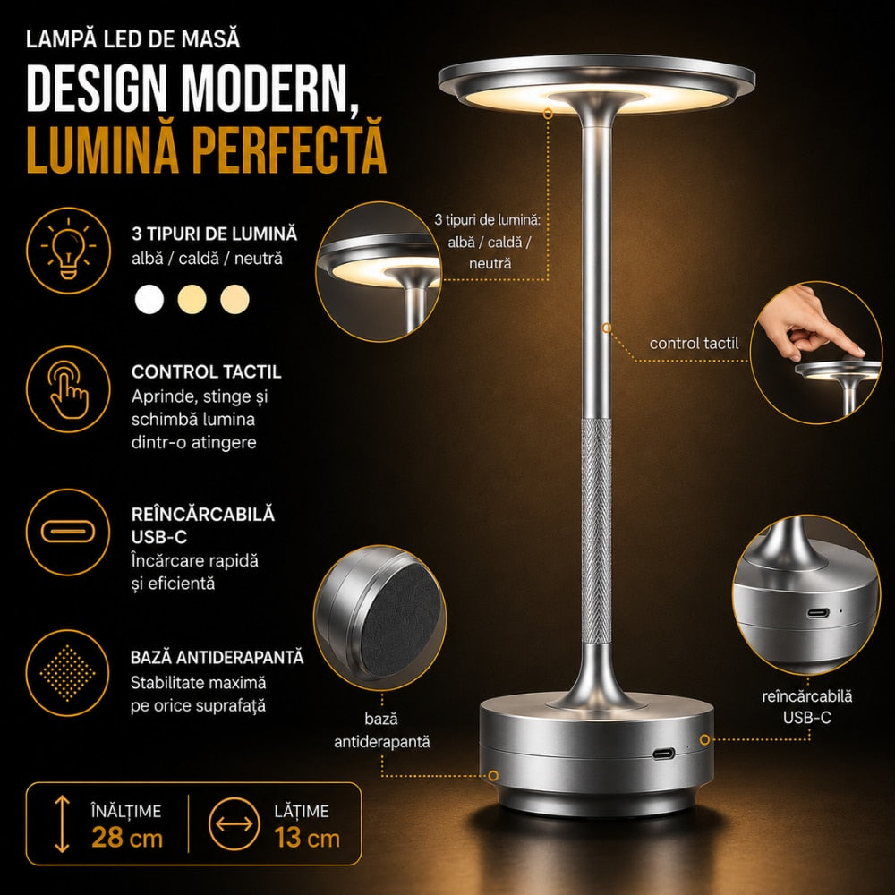 Lampa Led de Masa Huerler MoonGlow, Argintiu