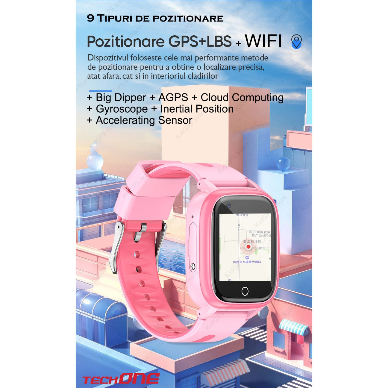 Ceas smartwatch GPS copii Techone™ CT03, Albastru