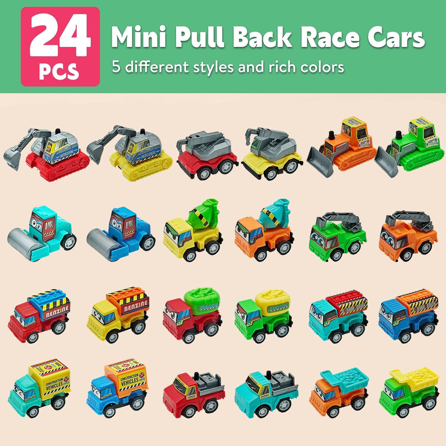 Set 24 Masinute Pentru Copii, KidProtect All Round Cars